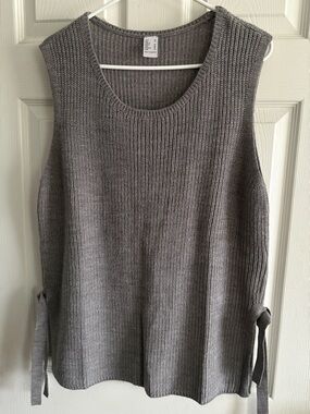 Sleeveless Grey Knit Sweater Tank with Side Ties